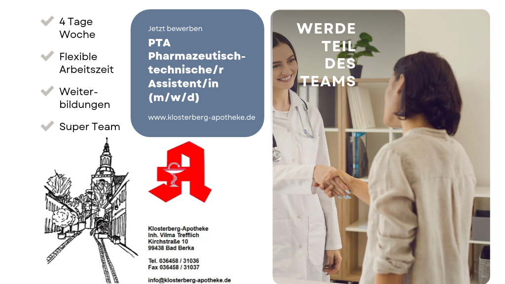 Stellenanzeige PTA Klosterberg-Apotheke Bad Berka